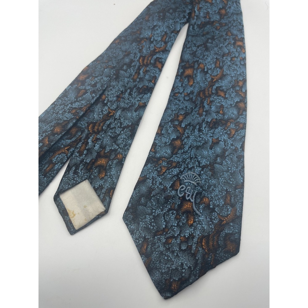 Countess Mara Blue Copper Abstract Textured Silk Tie Made in Italy Vintage